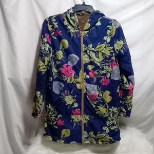I-Retro Floral Zip Up Jacket W/Hood Sz.L Gently Worn (X-51 CRATE)